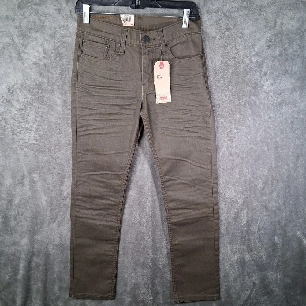 Levis 511 Jeans Men's Size 28x30 Khaki Olive Slim Fit Straight Stretch NWT